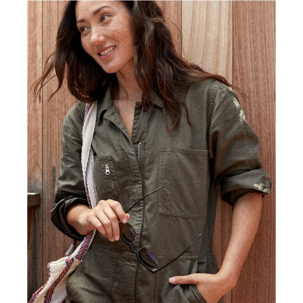 Outerknown Station Suit Shortall Linen Cotton Olive Night Utility Romper NWT L - Picture 2 of 16